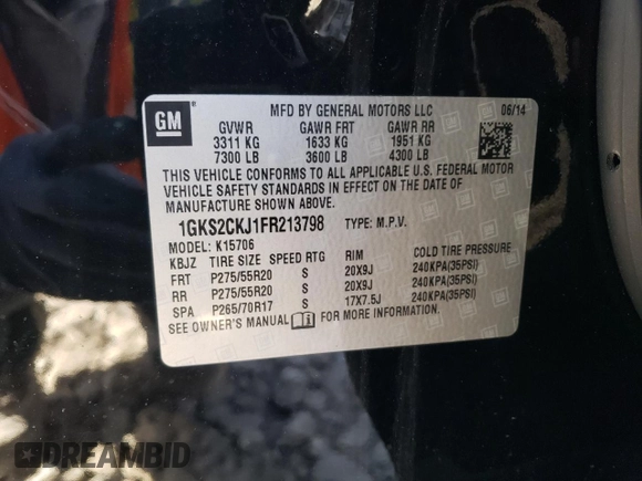 2015 GMC Yukon Denali z VIN 1GKS2CKJ1FR213798, wystawiony jako Copart lot #48545475 z przebiegiem Nie podano mil oraz Czysty tytuł • Clean title. Historia ofert i sprzedaży dostępna na DreamBid. Obrazek 13.