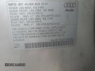 2007 Audi Q7 Premium with VIN WA1BY74L67D085907, listed as a Copart auction lot 59159385 with 181,303 mi miles and Salvage title. Bid and sale history available at DreamBid. Image 13.