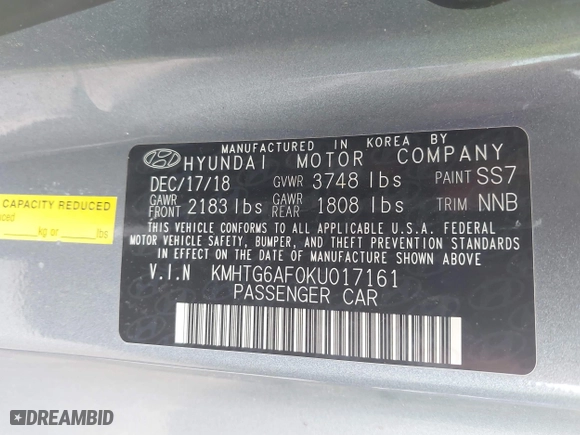 2019 Hyundai Veloster 2.0 with VIN KMHTG6AF0KU017161, listed as a IAAI auction lot 42104203 with 92,420 mi miles. Bid and sale history available at carsss.com. Image 9.