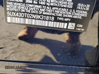 2022 BMW X4 M40i z VIN 5UX43DT02N9K31818, wystawiony jako Copart lot #38495943 z przebiegiem 12 673 mil mil oraz . Historia ofert i sprzedaży dostępna na DreamBid. Obrazek 14.