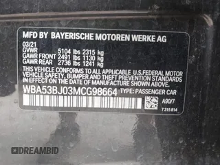 2021 BMW 5 Series 540i with VIN WBA53BJ03MCG98664, listed as a IAAI auction lot 42488708 with 64,101 mi miles and . Bid and sale history available at DreamBid. Image 9.