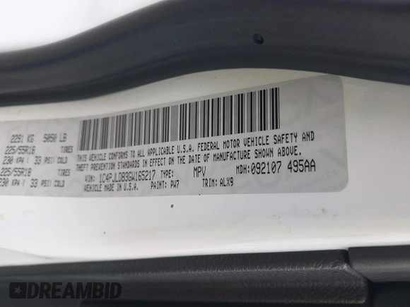 2016 Jeep Cherokee Limited with VIN 1C4PJLDB3GW165217, listed as a IAAI auction lot 42207091 with 102,328 mi miles and . Bid and sale history available at DreamBid. Image 9.