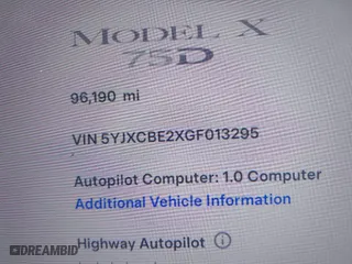 2016 Tesla Model X 70D with VIN 5YJXCBE2XGF013295, listed as a IAAI auction lot 41862736 with 96,190 mi miles. Bid and sale history available at carsss.com. Image 7.