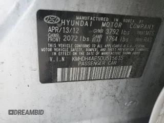 2013 Hyundai Elantra GLS z VIN KMHDH4AE5DU515615, wystawiony jako Copart lot #60572725 z przebiegiem 243 549 mil mil oraz Szkoda całkowita • Salvage title. Historia ofert i sprzedaży dostępna na DreamBid. Obrazek 12.