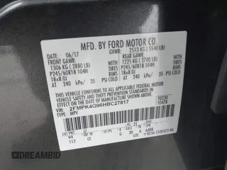 2017 Ford Edge SE with VIN 2FMPK4G96HBC27817, listed as a IAAI auction lot 41921451 with 90,885 mi miles. Bid and sale history available at carsss.com. Image 9.