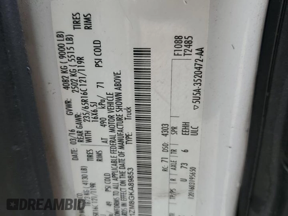 2016 Ford Transit Cargo with VIN 1FTYR1ZM8GKA89853, listed as a Copart auction lot 69234554 with 200,049 mi miles and Salvage Title. Bid and sale history available at DreamBid. Image 14.