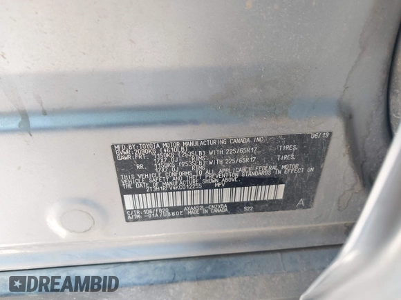 2019 Toyota RAV4 LE с VIN 2T3H1RFV4KC012255, выставлен на аукционе IAAI как лот 42454901 с пробегом 86 161 миль миль и . История ставок и продаж доступна на DreamBid. Изображение 9.
