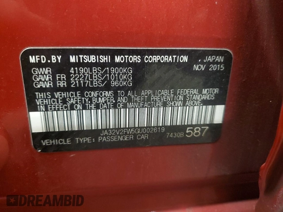 2016 Mitsubishi Lancer SE with VIN JA32V2FW5GU002619, listed as a Copart auction lot 47193795 with 91,645 mi miles and Salvage Title. Bid and sale history available at carsss.com. Image 12.