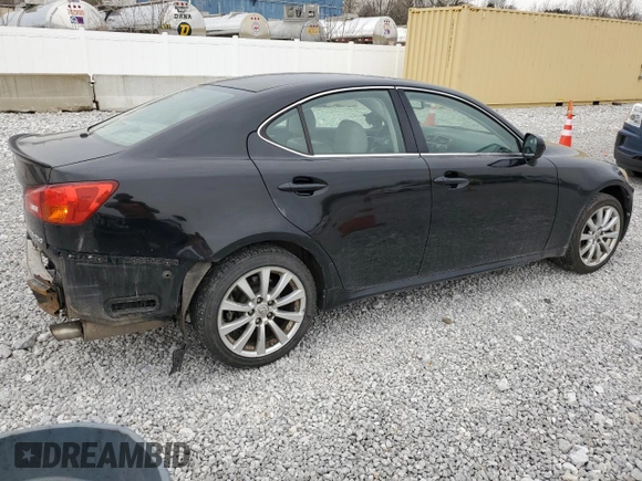 2006 Lexus IS 250 with VIN JTHCK262862007334, listed as a Copart auction lot 52905705 with 210,695 mi miles and Salvage Title. Bid and sale history available at DreamBid. Image 3.