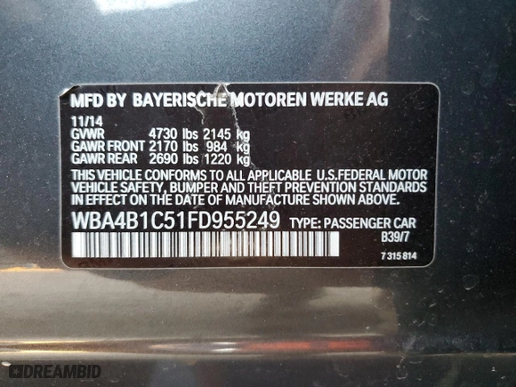 2015 BMW 4 Series 435i with VIN WBA4B1C51FD955249, listed as a Copart auction lot 81683814 with 187,580 mi miles and Salvage Title. Bid and sale history available at carsss.com. Image 12.
