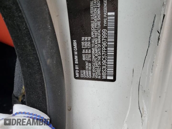 2015 BMW M4 z VIN WBS3U9C57FP967999, wystawiony jako Copart lot #47906424 z przebiegiem Nie podano mil oraz Szkoda całkowita • Salvage title. Historia ofert i sprzedaży dostępna na DreamBid. Obrazek 13.