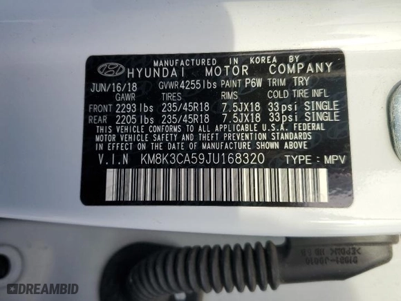2018 Hyundai Kona Limited with VIN KM8K3CA59JU168320, listed as a Copart auction lot 45940545 with 95,471 mi miles and Salvage Title. Bid and sale history available at carsss.com. Image 14.