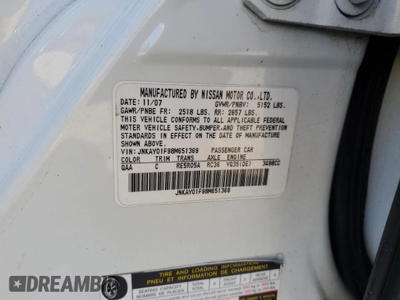 2008 Infiniti M with VIN JNKAY01F98M651369, listed as a Copart auction lot 70966624 with 164,593 mi miles and Salvage Title. Bid and sale history available at DreamBid. Image 12.