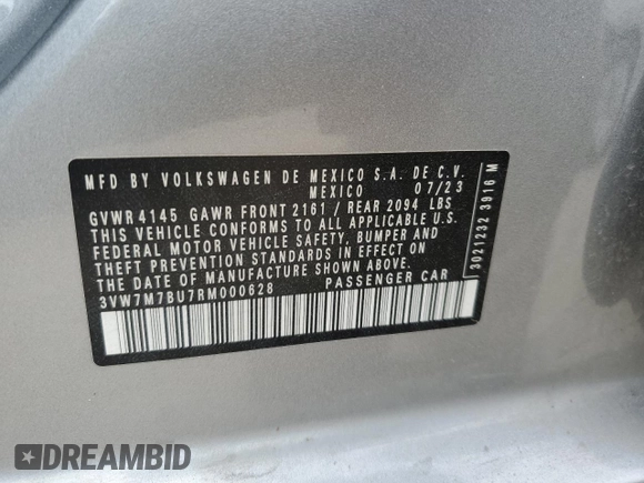 2024 Volkswagen Jetta SE with VIN 3VW7M7BU7RM000628, listed as a Copart auction lot 63843065 with Not provided miles and Clean title. Bid and sale history available at DreamBid. Image 12.