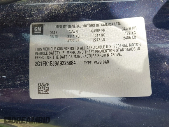 2010 Chevrolet Camaro 2SS z VIN 2G1FK1EJ9A9225884, wystawiony jako IAAI lot #42294998 z przebiegiem 197 908 mil mil oraz . Historia ofert i sprzedaży dostępna na DreamBid. Obrazek 9.