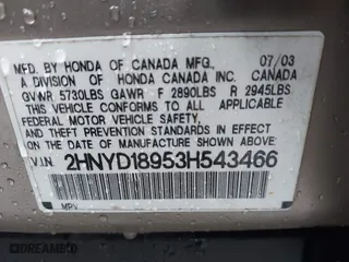 2003 Acura MDX Touring Pkg RES w/Navigation System with VIN 2HNYD18953H543466, listed as a IAAI auction lot 41542049 with 121,151 mi miles. Bid and sale history available at carsss.com. Image 9.