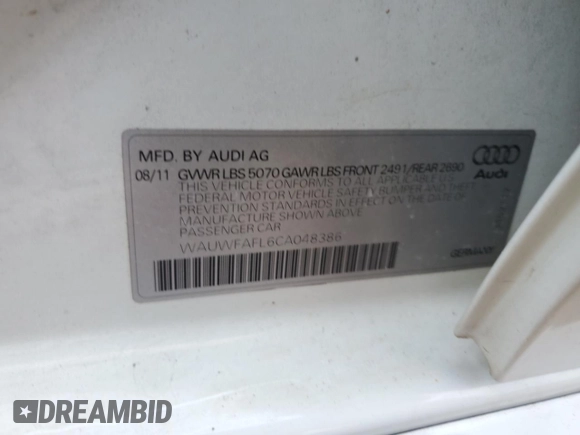 2012 Audi A4 2.0T Premium Plus with VIN WAUWFAFL6CA048386, listed as a Copart auction lot 80226524 with 145,655 mi miles and Salvage Title. Bid and sale history available at carsss.com. Image 12.
