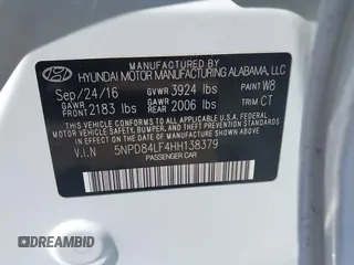 2017 Hyundai Elantra Limited with VIN 5NPD84LF4HH138379, listed as a IAAI auction lot 40276905 with 96,788 mi miles and . Bid and sale history available at DreamBid. Image 9.