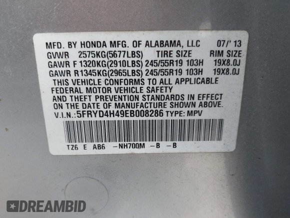 2014 Acura MDX Technology z VIN 5FRYD4H49EB008286, wystawiony jako IAAI lot #42156025 z przebiegiem 86 301 mil mil oraz . Historia ofert i sprzedaży dostępna na DreamBid. Obrazek 9.