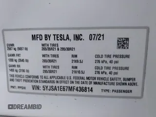 2021 Tesla Model S Plaid с VIN 5YJSA1E67MF436814, выставлен на аукционе IAAI как лот 42499058 с пробегом 21 401 миль миль и . История ставок и продаж доступна на DreamBid. Изображение 9.
