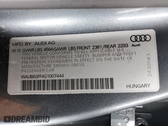 2016 Audi A3 2.0T Premium with VIN WAUB8GFF4G1007444, listed as a Copart auction lot 42521025 with 106,157 mi miles and Clean Title. Bid and sale history available at carsss.com. Image 12.