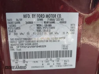 2009 Ford F-150 XL with VIN 1FTPW12V59FB48229, listed as a IAAI auction lot 42613230 with 228,404 mi miles and . Bid and sale history available at DreamBid. Image 9.