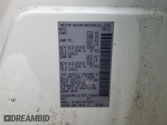 2018 Nissan Pathfinder S with VIN 5N1DR2MN2JC607960, listed as a Copart auction lot 89008165 with 113,557 mi miles and Salvage Title. Bid and sale history available at carsss.com. Image 15.