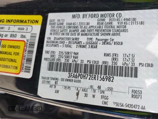 2014 Ford Fusion SE with VIN 3FA6P0H72ER156982, listed as a IAAI auction lot 41865154 with 215,319 mi miles and . Bid and sale history available at DreamBid. Image 9.
