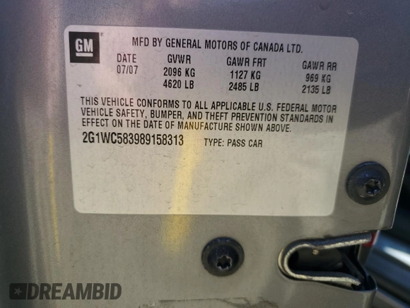 2008 Chevrolet Impala LT with VIN 2G1WC583989158313, listed as a Copart auction lot 48546645 with 176,787 mi miles and Salvage Title. Bid and sale history available at DreamBid. Image 12.