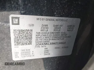 2021 GMC Acadia SLE with VIN 1GKKNKLS9MZ138922, listed as a IAAI auction lot 41206831 with 127,834 mi miles and . Bid and sale history available at DreamBid. Image 9.