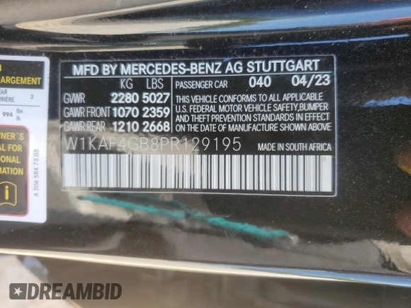 2023 Mercedes-Benz C 300 z VIN W1KAF4GB8PR129195, wystawiony jako Copart lot #53618725 z przebiegiem Nie podano mil oraz Szkoda całkowita • Salvage title. Historia ofert i sprzedaży dostępna na DreamBid. Obrazek 13.