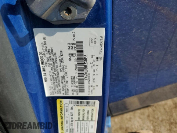 2017 Ford Fusion Hybrid SE with VIN 3FA6P0LU3HR234056, listed as a Copart auction lot 61430935 with 142,164 mi miles and Salvage title. Bid and sale history available at DreamBid. Image 12.