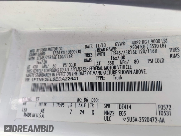 2014 Ford Econoline Cargo Commercial with VIN 1FTNE2EL6EDA22641, listed as a IAAI auction lot 42156425 with 233,745 mi miles. Bid and sale history available at carsss.com. Image 9.
