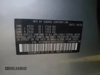 2021 Subaru Legacy with VIN 4S3BWAA61M3003333, listed as a Copart auction lot 83045804 with 69,281 mi miles and Salvage title. Bid and sale history available at DreamBid. Image 12.