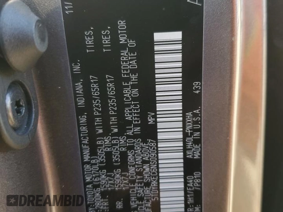 2022 Toyota Sienna XLE with VIN 5TDYRKEC6NS090587, listed as a Copart auction lot 51819805 with Not Provided miles and Salvage Title. Bid and sale history available at DreamBid. Image 14.