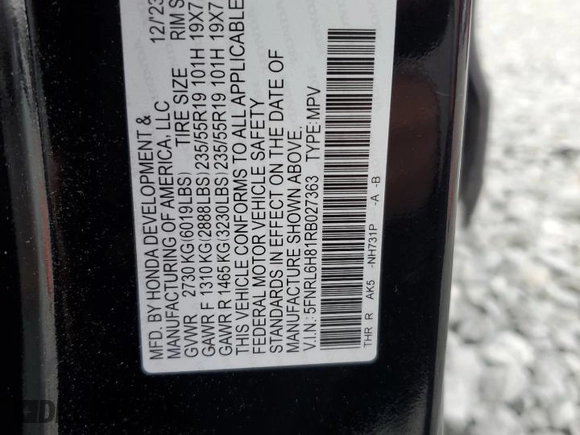 2024 Honda Odyssey Touring with VIN 5FNRL6H81RB027363, listed as a Copart auction lot 49945945 with Not Provided miles and Salvage Title. Bid and sale history available at carsss.com. Image 15.