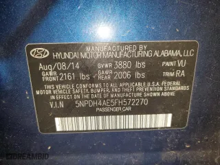 2015 Hyundai Elantra Limited with VIN 5NPDH4AE5FH572270, listed as a Copart auction lot 85393214 with 207,315 mi miles and Clean Title. Bid and sale history available at carsss.com. Image 13.