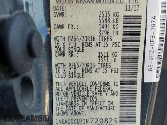 2018 Nissan Frontier SV with VIN 1N6AD0CU7JN720825, listed as a Copart auction lot 74144864 with 88,662 mi miles and Salvage title. Bid and sale history available at DreamBid. Image 13.