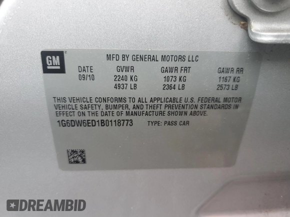 2011 Cadillac STS RWD z VIN 1G6DW6ED1B0118773, wystawiony jako Copart lot #55436495 z przebiegiem 83 591 mil mil oraz Szkody całkowita. Historia ofert i sprzedaży dostępna na DreamBid. Obrazek 12.