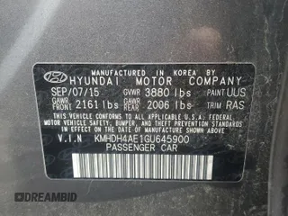 2016 Hyundai Elantra SE with VIN KMHDH4AE1GU645900, listed as a Copart auction lot 56378265 with 40,206 mi miles and Salvage title. Bid and sale history available at DreamBid. Image 12.