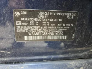 2017 BMW 3 Series 320i with VIN WBA8E1G56HNU14939, listed as a Copart auction lot 49127865 with 131,175 mi miles and Clean Title. Bid and sale history available at carsss.com. Image 12.