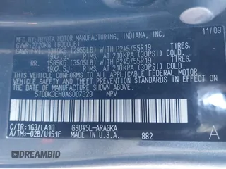 2010 Toyota Highlander Limited with VIN 5TDDK3EH0AS007329, listed as a IAAI auction lot 42314732 with 188,744 mi miles and . Bid and sale history available at DreamBid. Image 9.
