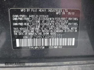 2010 Subaru Forester 2.5X Premium with VIN JF2SH6CC4AH801271, listed as a IAAI auction lot 41866032 with 206,820 mi miles. Bid and sale history available at carsss.com. Image 9.