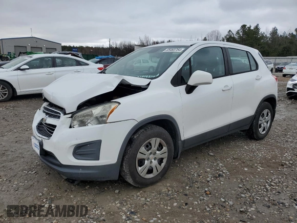 2016 Chevrolet Trax LS with VIN 3GNCJKSBXGL260298, listed as a Copart auction lot 85463764 with 75,024 mi miles and Salvage Title. Bid and sale history available at carsss.com. Image 1.