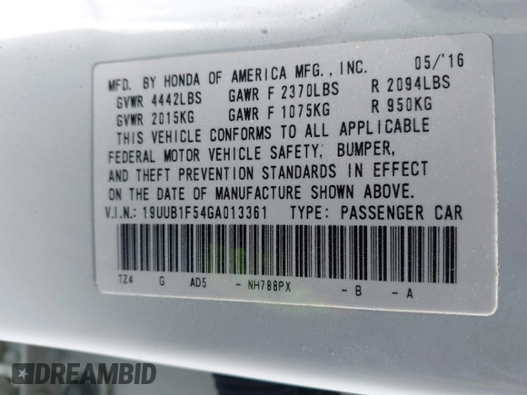 2016 Acura TLX Tech with VIN 19UUB1F54GA013361, listed as a IAAI auction lot 42054995 with 96,683 mi miles. Bid and sale history available at carsss.com. Image 9.