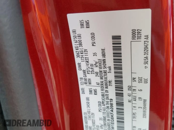 2019 Ford F-150 Limited with VIN 1FTEW1EG8KFA09819, listed as a Copart auction lot 47557435 with 169,346 mi miles and Salvage Title. Bid and sale history available at carsss.com. Image 12.