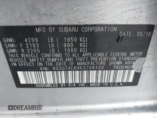 2019 Subaru Impreza Premium with VIN 4S3GTAC6XK3709130, listed as a IAAI auction lot 41072308 with 39,162 mi miles and . Bid and sale history available at DreamBid. Image 9.