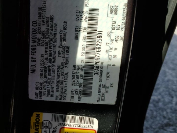 2016 Ford Fusion SE with VIN 3FA6P0H77GR225801, listed as a Copart auction lot 51813815 with 61,620 mi miles and Salvage Title. Bid and sale history available at carsss.com. Image 13.