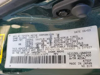 2003 Toyota Land Cruiser with VIN JTEHT05J532047573, listed as a Copart auction lot 44815705 with 231,288 mi miles and Clean Title. Bid and sale history available at carsss.com. Image 13.