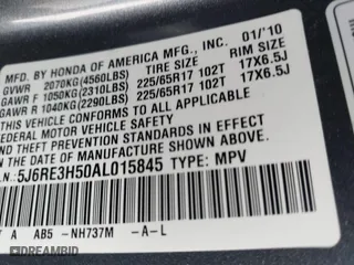 2010 Honda CR-V EX with VIN 5J6RE3H50AL015845, listed as a IAAI auction lot 41809537 with 127,708 mi miles. Bid and sale history available at carsss.com. Image 9.